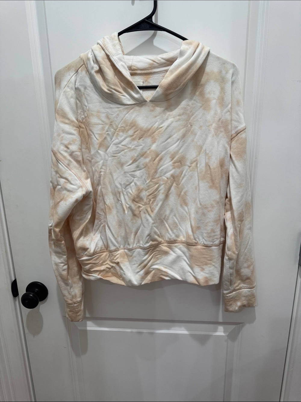 Tie-Dye Cowl Neck Hoodie Sweater in Cream & Beige